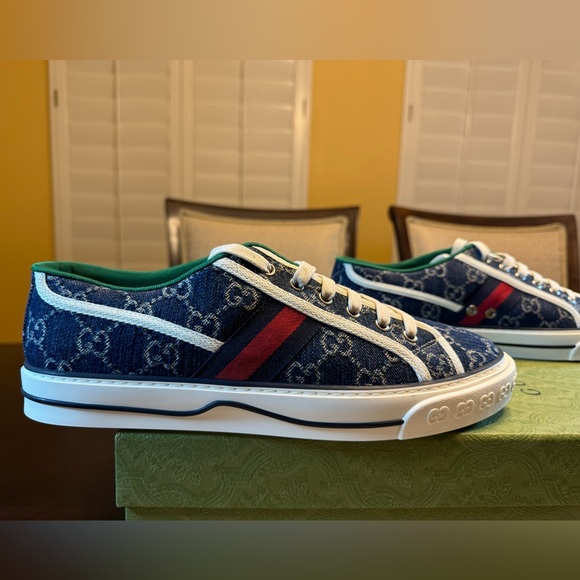 New Gucci GG Supreme Logo 1977 Tennis Navy Sneaker Shoes Size UK 9.5 / US 10 - Picture 2 of 14
